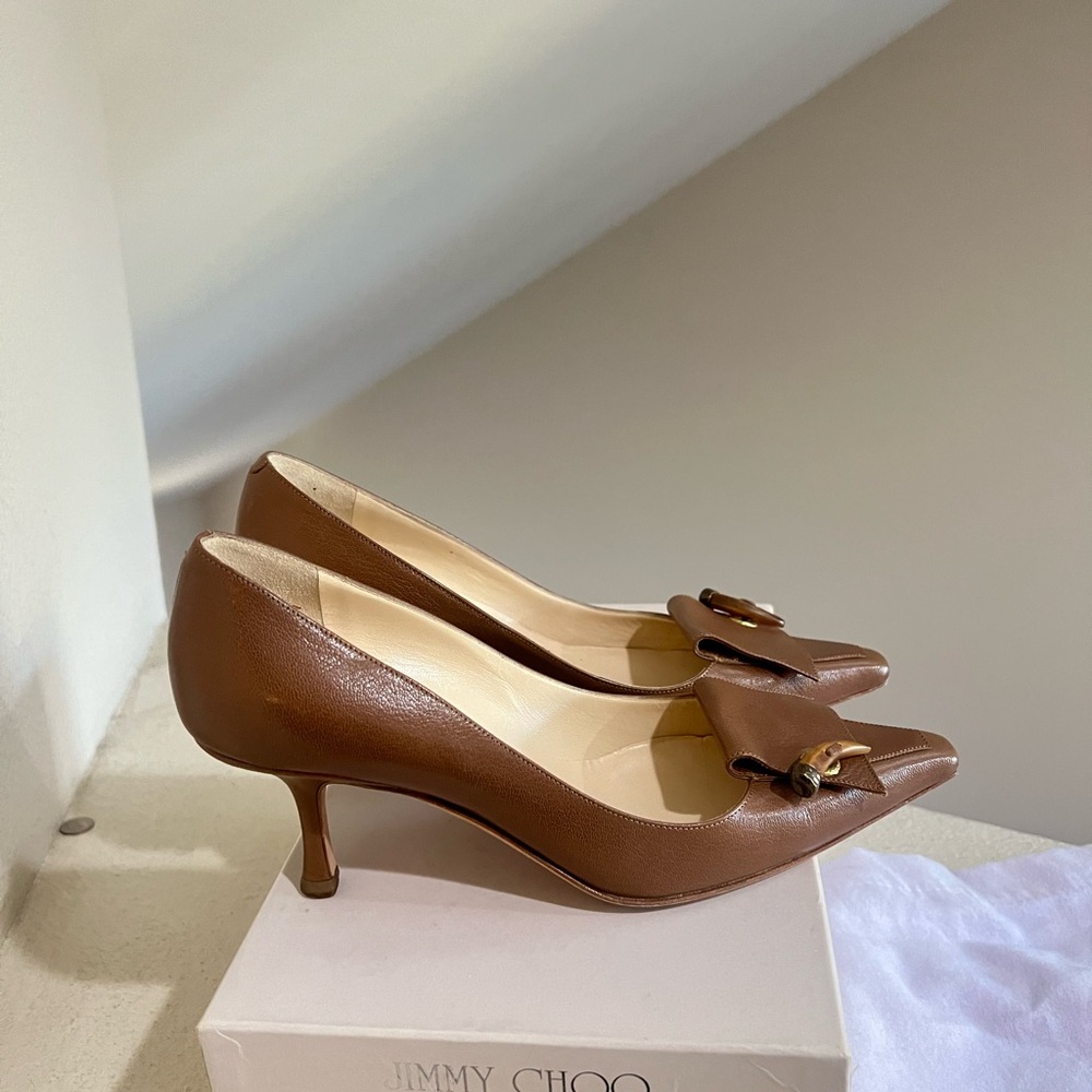 Jimmy Choo brown leather kitten heel pumps shoes vintage women size 6
